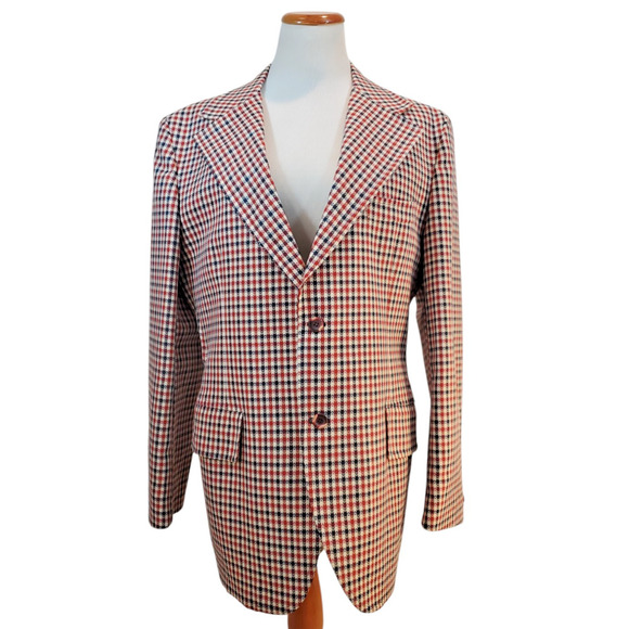 Vintage 1970s Hanover Hall Red White Blue Houndstooth Golf Lounge Jacket Blazer